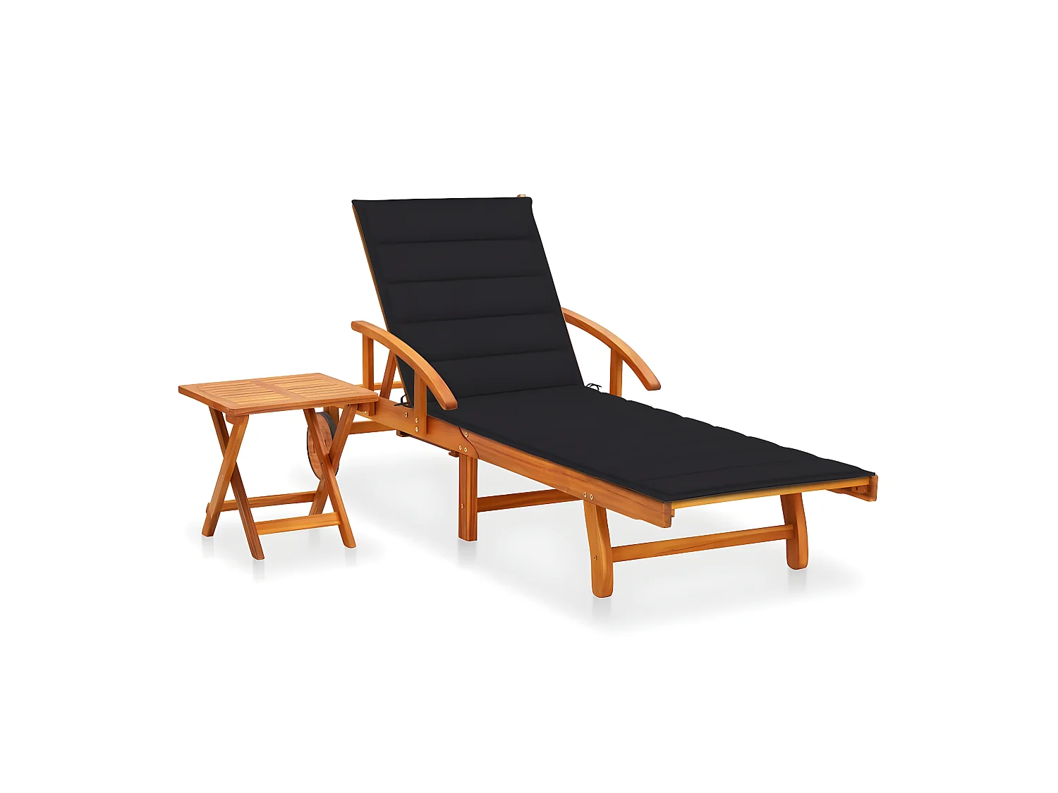 Bain de soleil de jardin avec table et coussin Bois d'acacia SEF92715