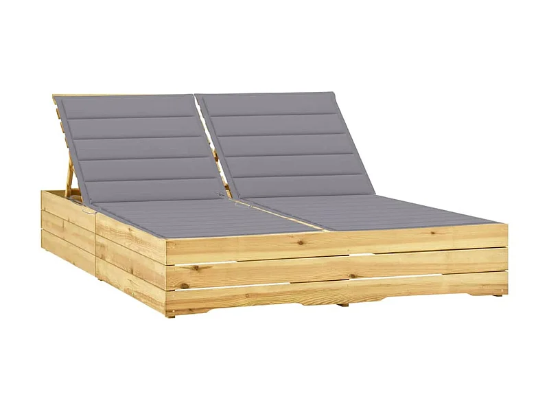 Tumbona doble y cojines madera pino impregnada gris ES79419