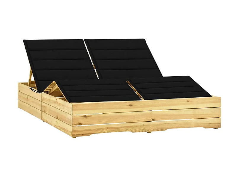 Tumbona doble y cojines negros madera pino impregnada ES63096