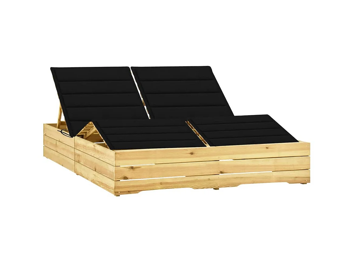 Bain de soleil double et coussin noir Bois de pin imprégné SEF46098