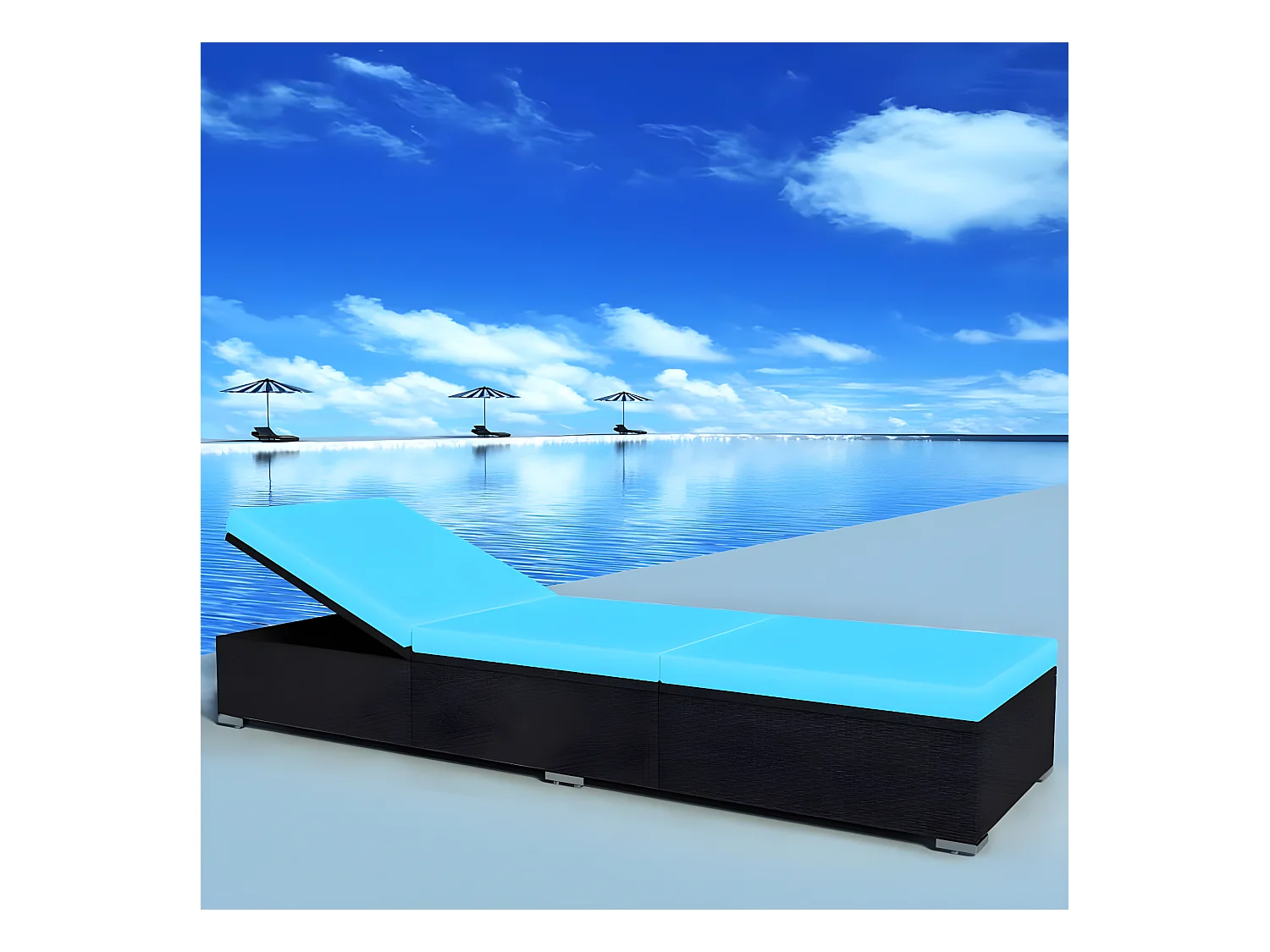Bain de soleil avec coussin Résine tressée Noir SEF70326
