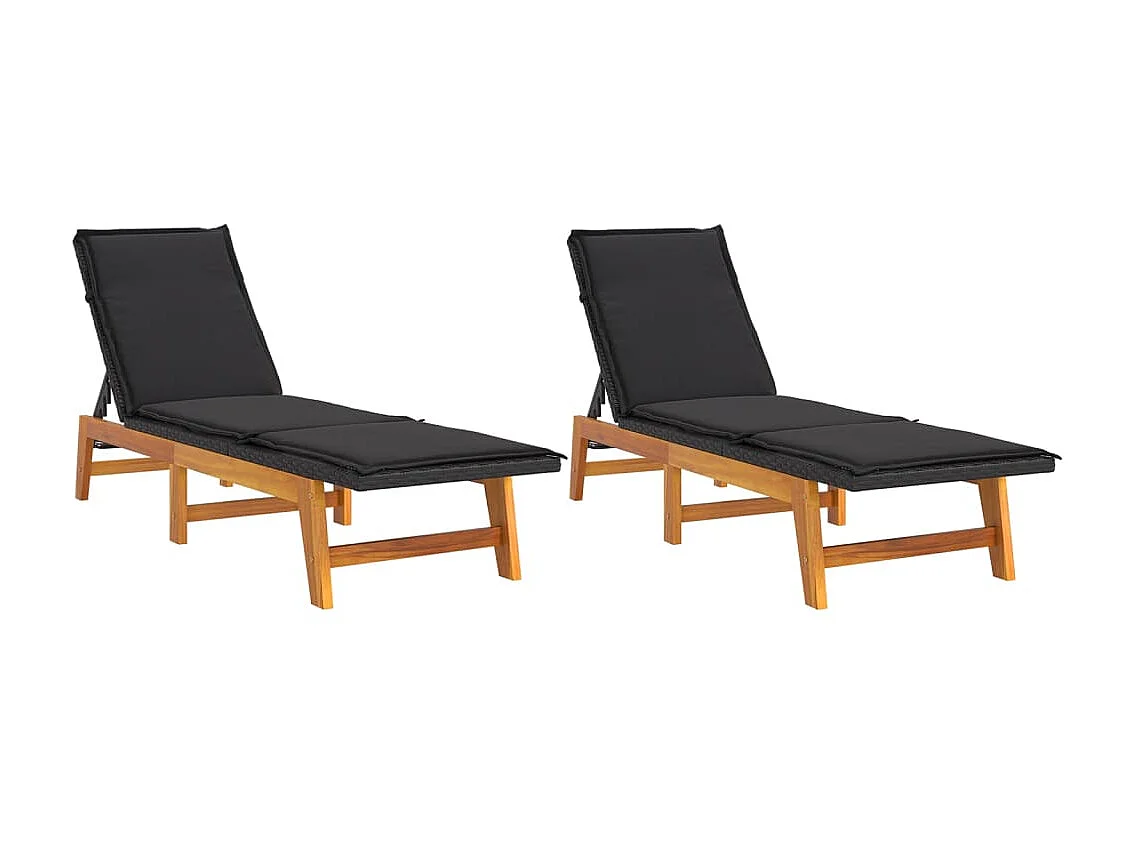 Tumbonas con cojines 2 uds ratán sintético madera maciza acacia ES85576