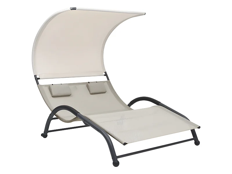 Bain de soleil double avec auvent Textilène Crème SEF25764