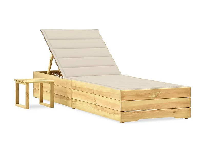 Tumbona de jardín con mesa y cojín de madera de pino impregnada ES25205