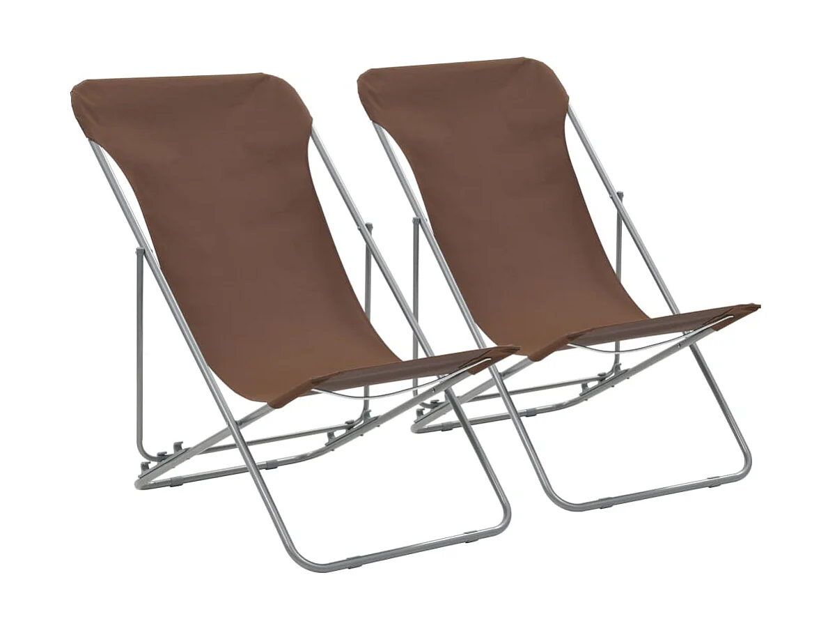 Bains de soleil pliables 2 pcs Acier et tissu oxford Marron SEF71890