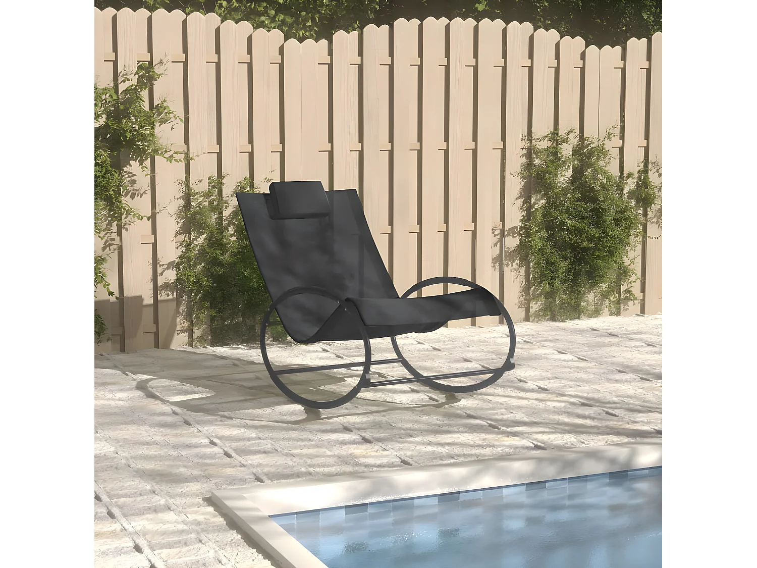 Tumbona con almohada acero y textilene negro ES45505