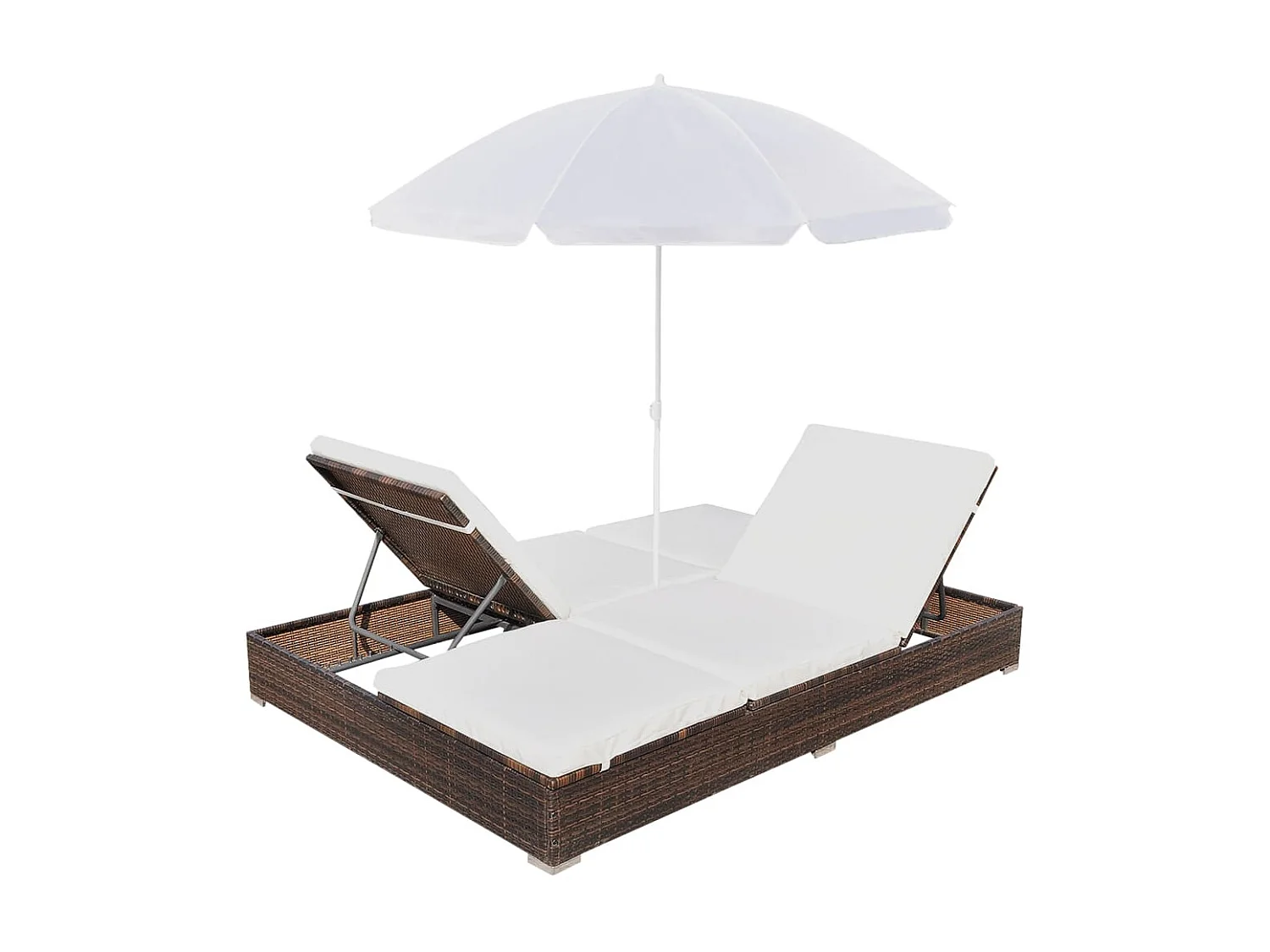 Bain de soleil d'extérieur avec parasol Résine tressée Marron SEF40891