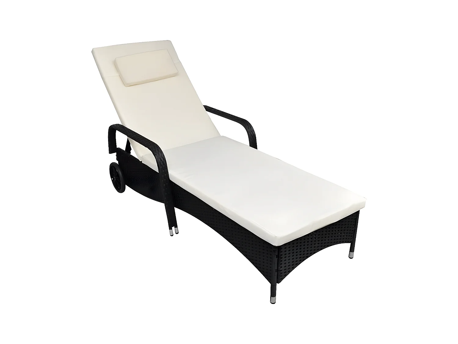 Bain de soleil avec coussin et roues Résine tressée Noir SEF90368