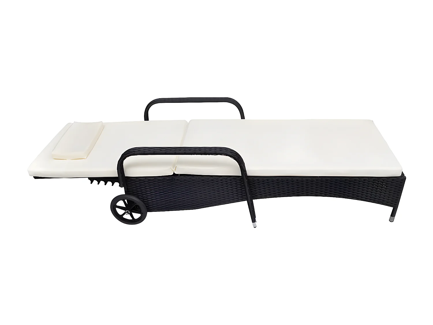 Tumbona con cojín y ruedas ratán sintético negra ES86581