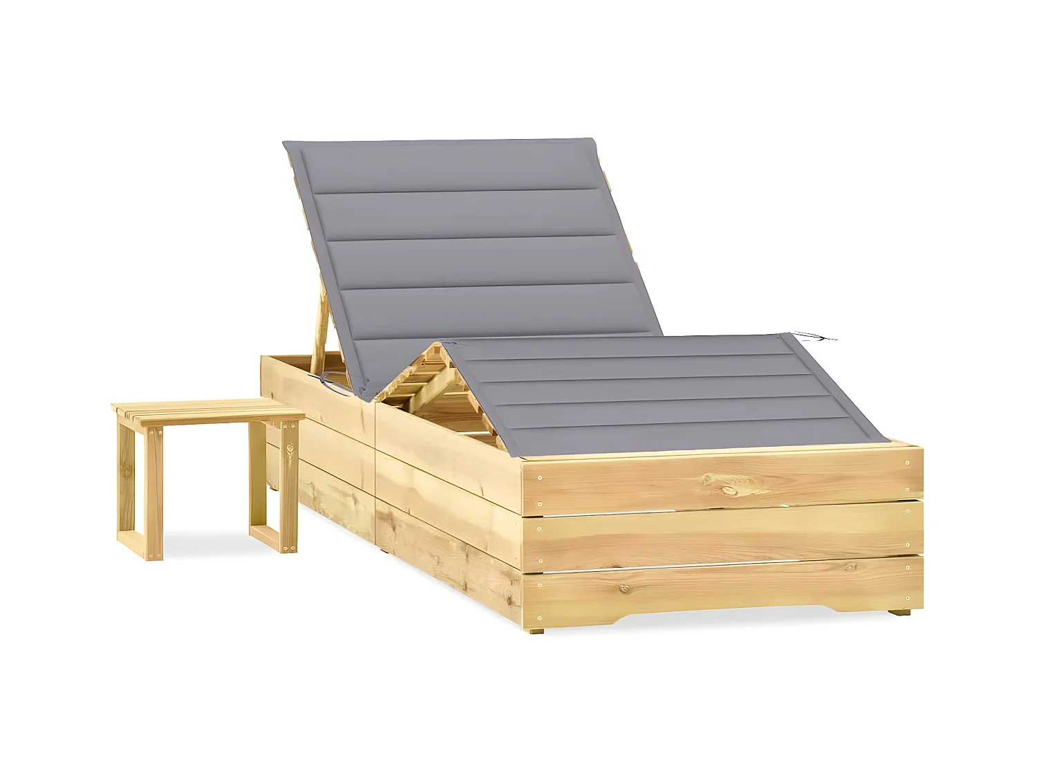 Bain de soleil de jardin avec table et coussin Pin imprégné SEF65926