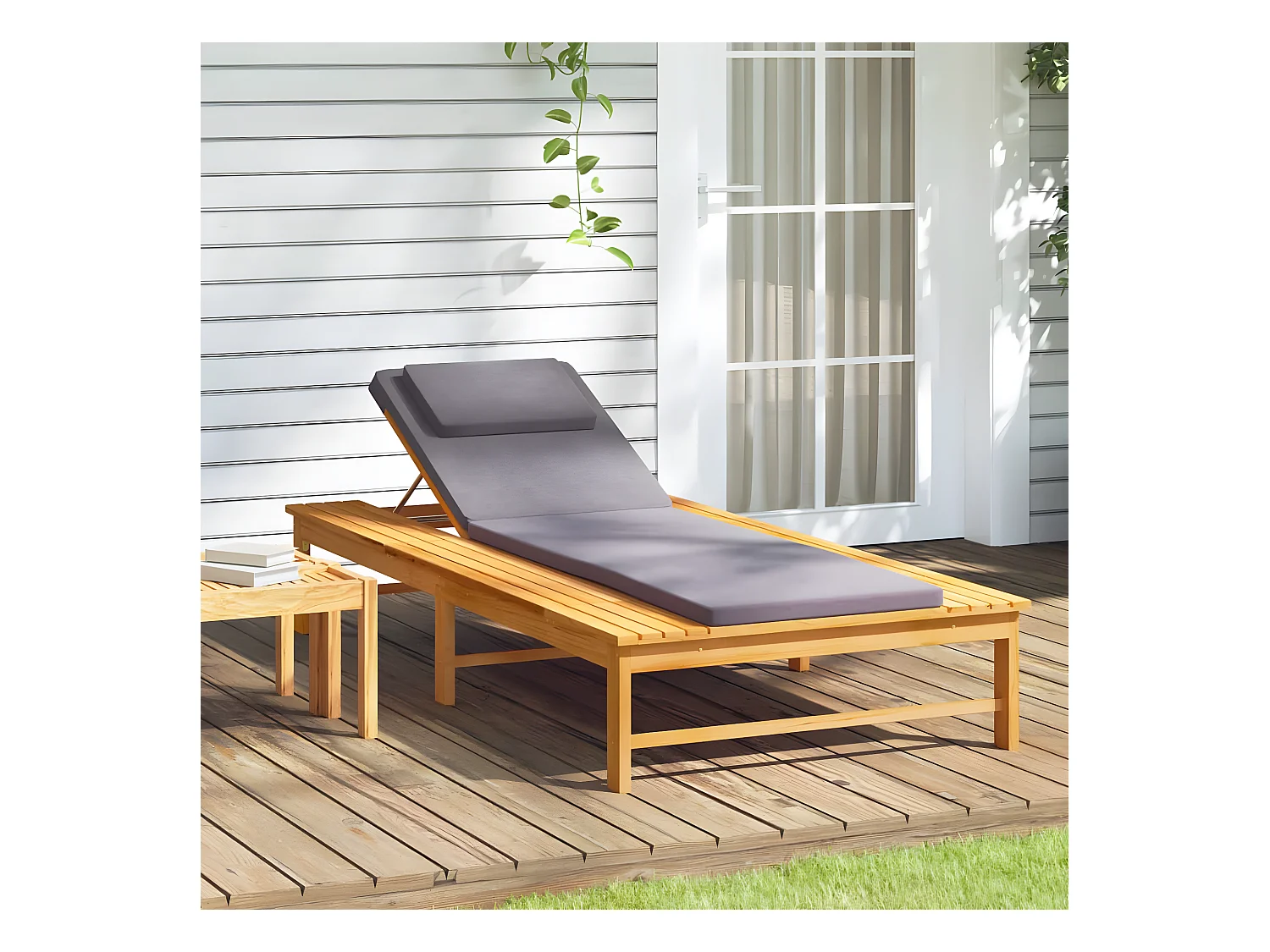 Bain de soleil et coussin,oreiller gris foncé bois massif acacia PEWV17997