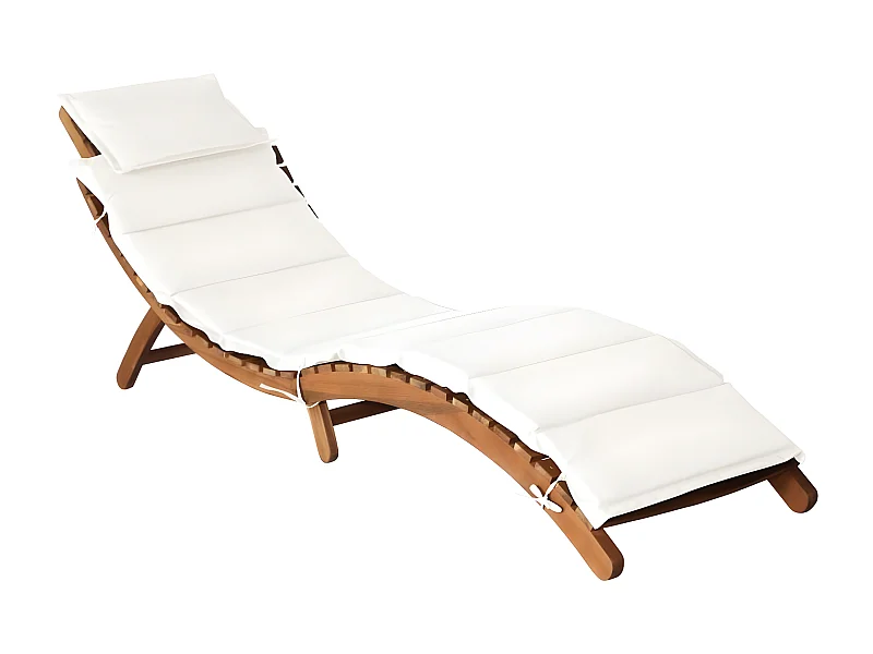 Bain de soleil avec coussin Bois d'acacia solide Crème SEF97153