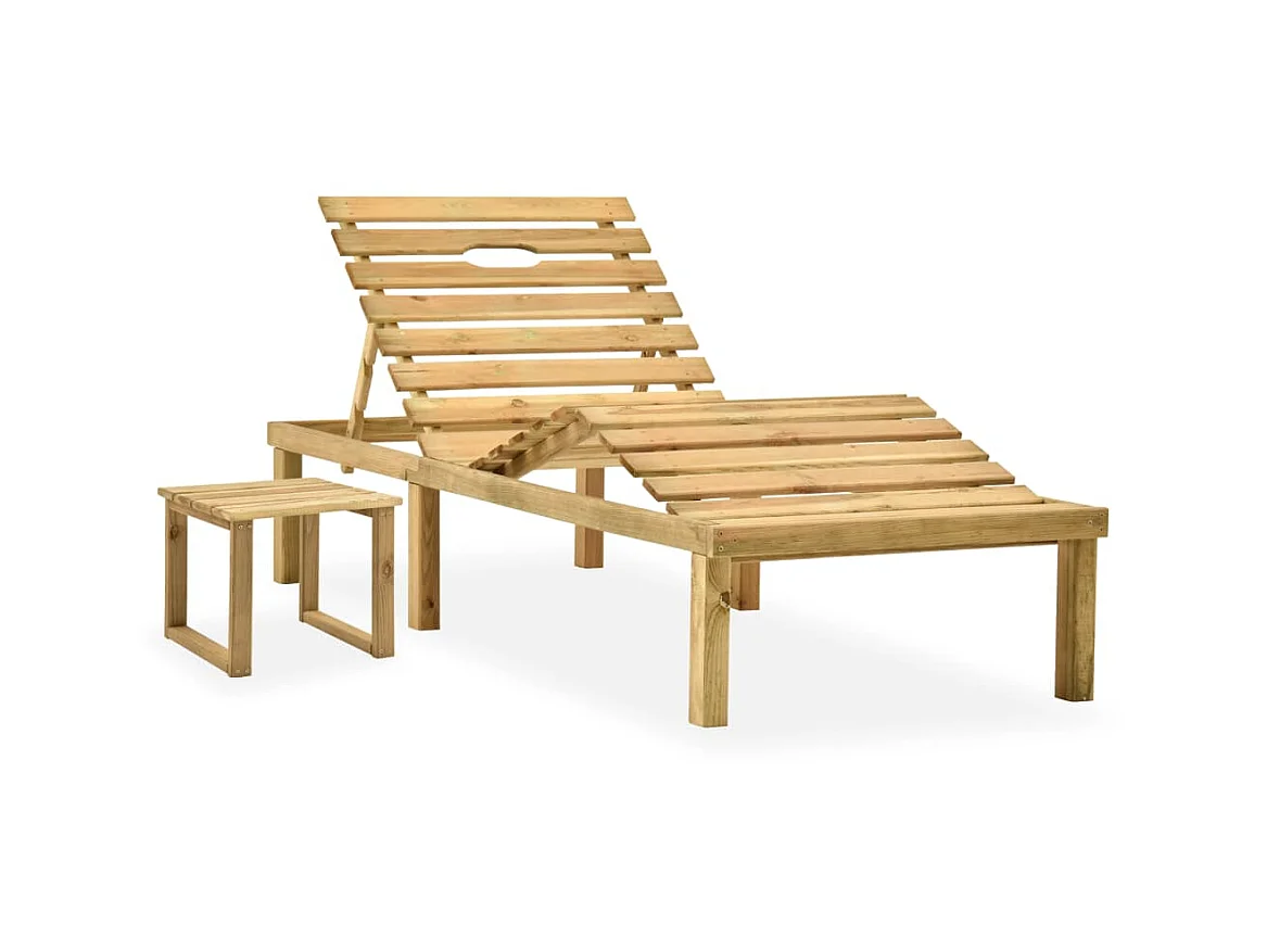 Ligbed met tafeltje en kussen geïmpregneerd grenenhout NL400481