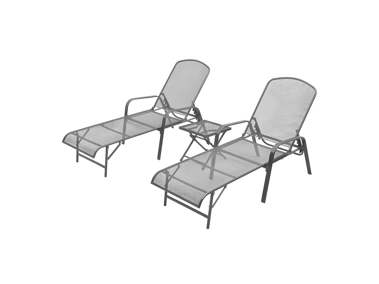 Bains de soleils 2 pcs avec table Acier Anthracite SEF88067