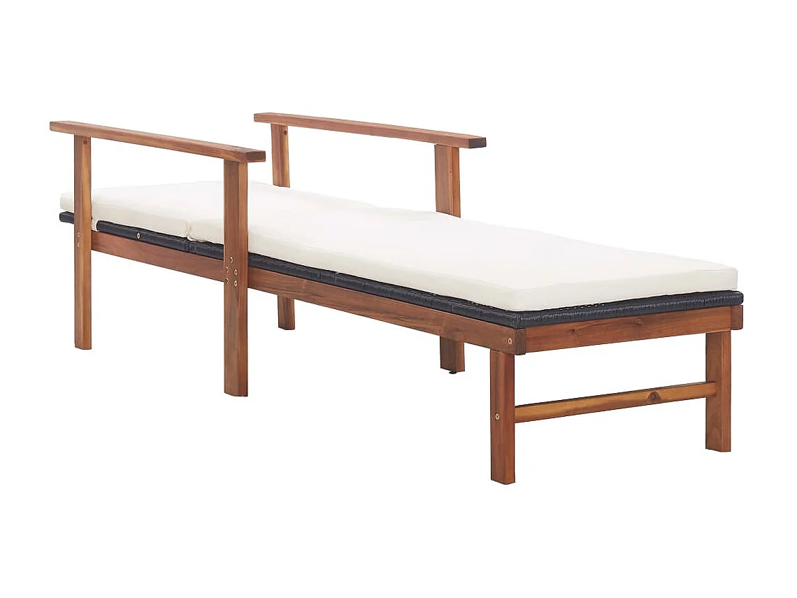 Ligbed met kussen poly rattan en massief acaciahout zwart NL506446