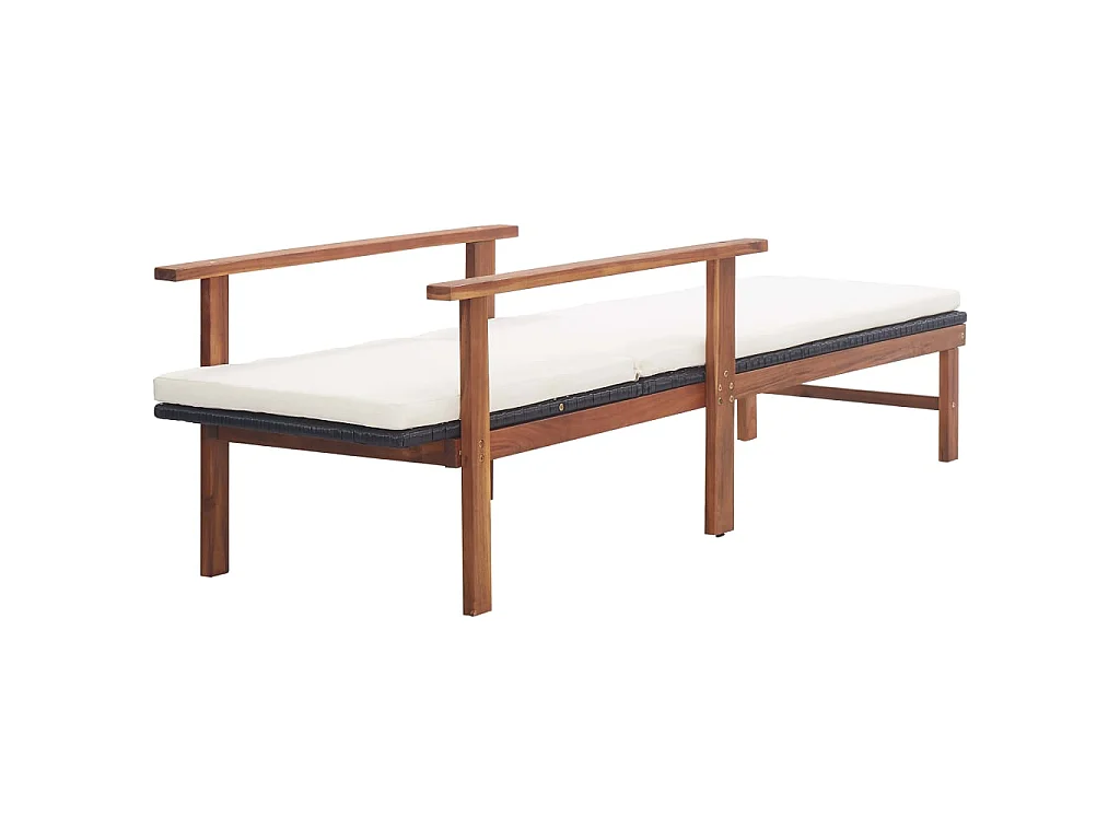 Tumbona con cojín ratán sintético y madera maciza acacia negro ES12405