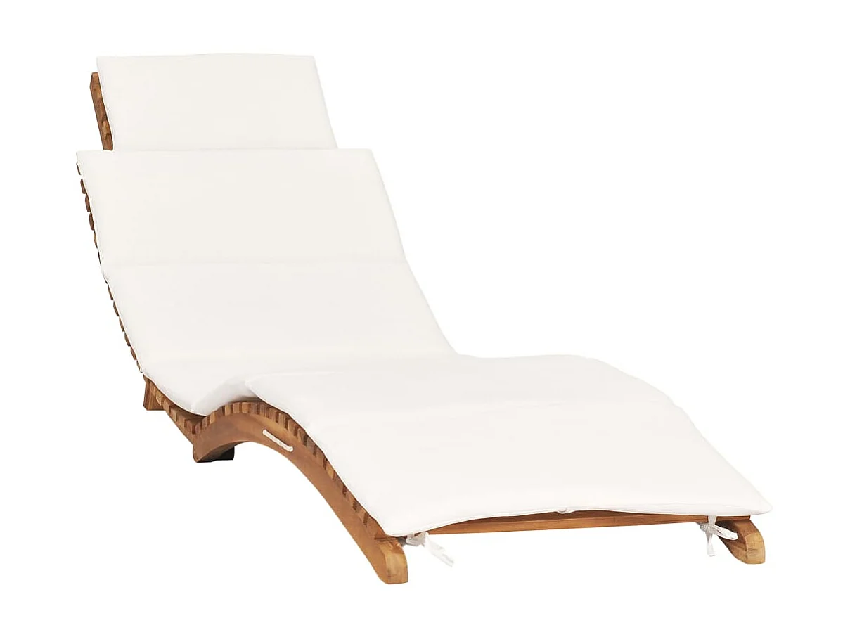 Bain de soleil pliable avec coussin blanc crème Bois de teck SEF82513