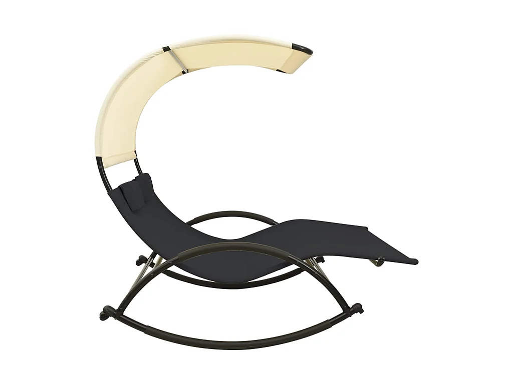 Ligbed tweepersoons met luifel textileen zwart en crèmekleurig NL542007