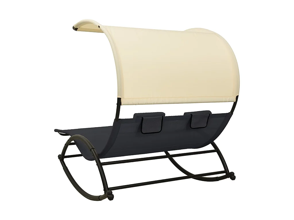 Ligbed tweepersoons met luifel textileen zwart en crèmekleurig NL542007