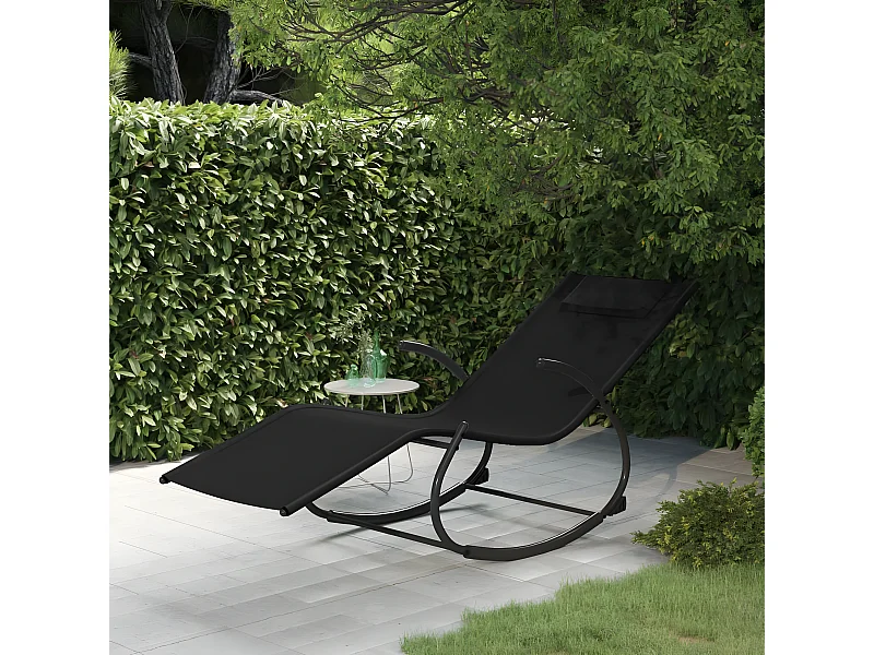 Bain de soleil à bascule Noir Acier et textilène SEF46273