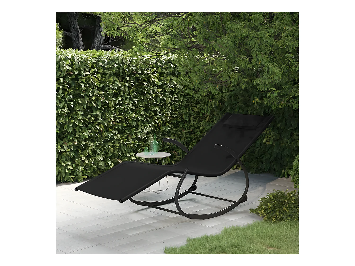 Bain de soleil à bascule Noir Acier et textilène SEF46273