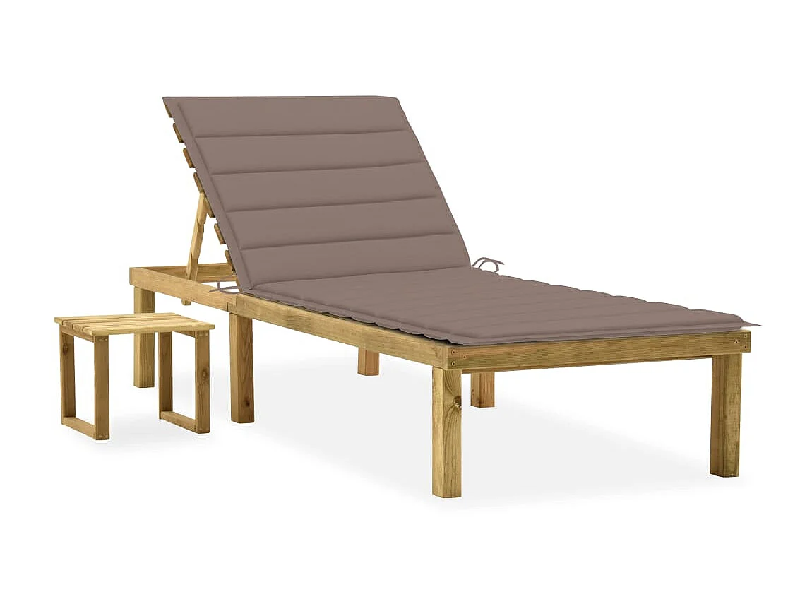 Bain de soleil de jardin avec table et coussin Pin imprégné SEF69563