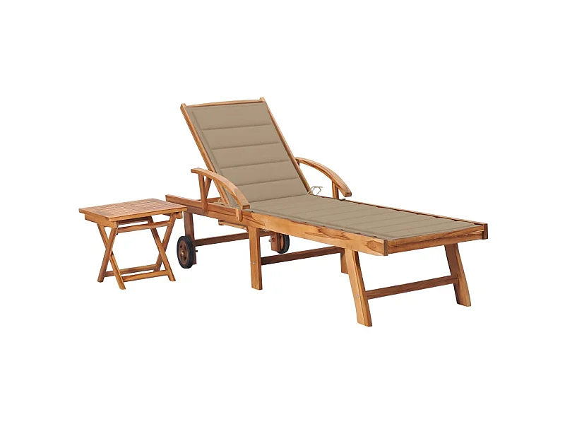 Bain de soleil avec table et coussin Bois de teck solide SEF15568