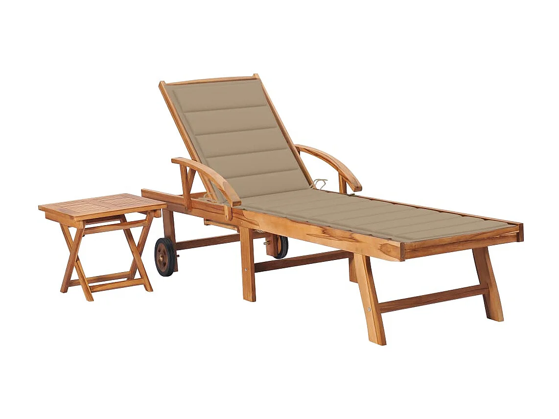Bain de soleil avec table et coussin Bois de teck solide SEF15568