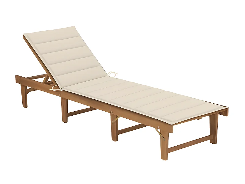 Bain de soleil pliable avec coussin Bois d'acacia solide SEF12607