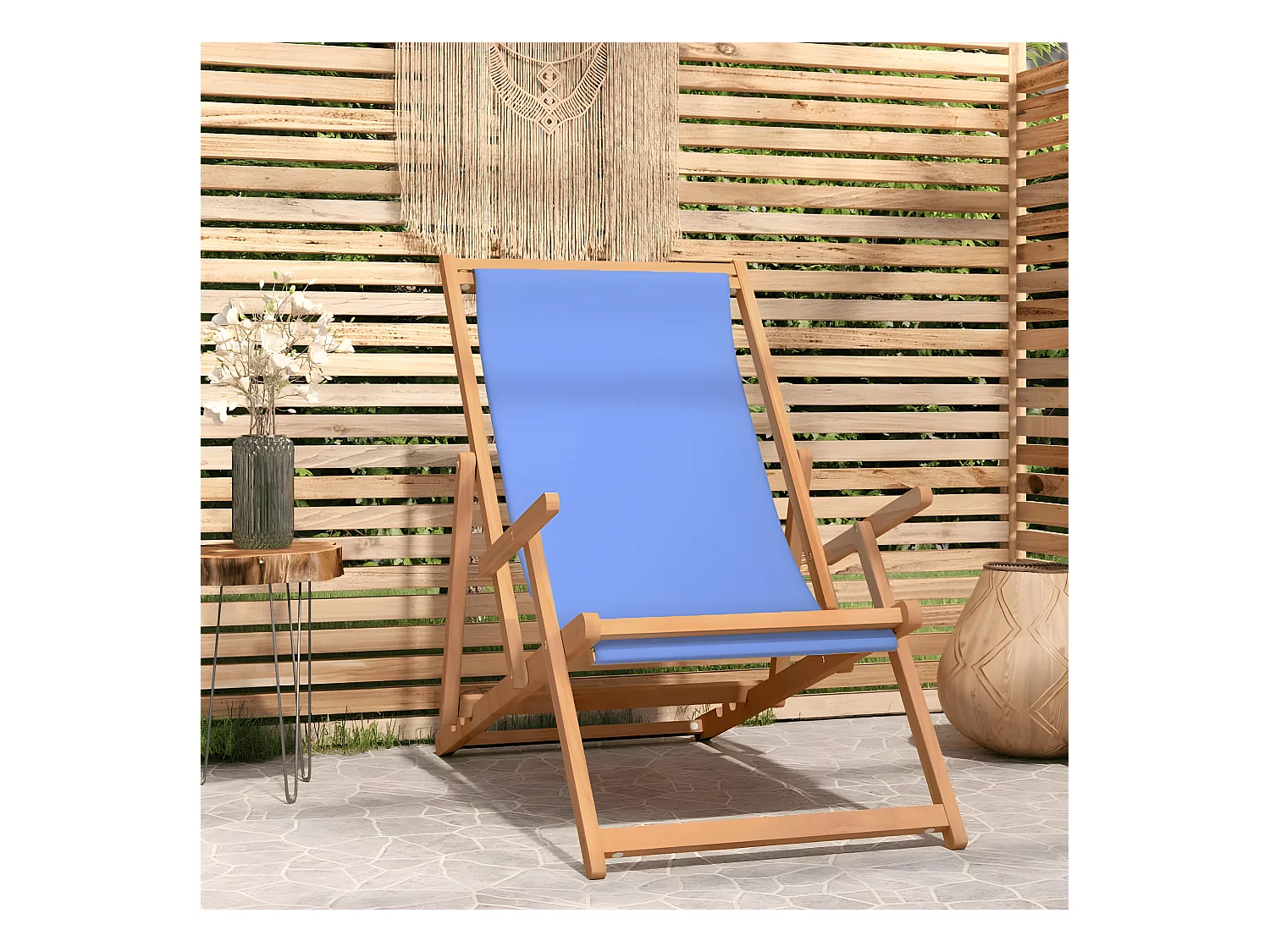Bain de soleil pliable Bois de teck solide Bleu SEF87390