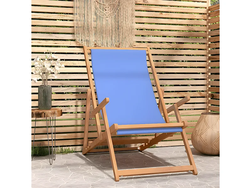 Strandstoel inklapbaar massief teakhout blauw NL532107