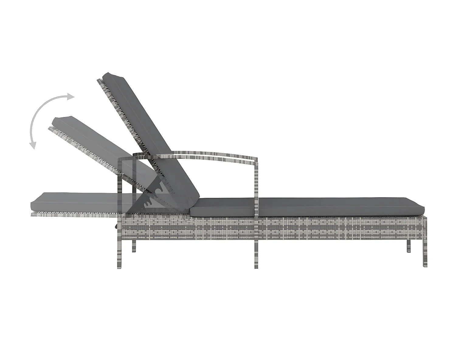 Ligbed met armleuningen poly rattan grijs NL513325