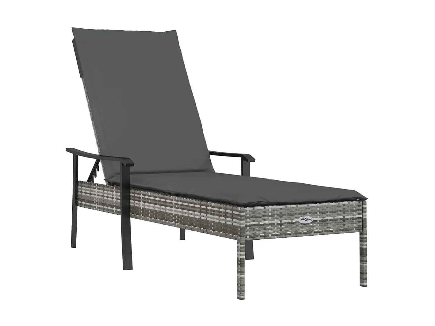 Bains de soleil 2 pcs avec table et coussins, Canapés de jardin gris résine tressée PWRS14286