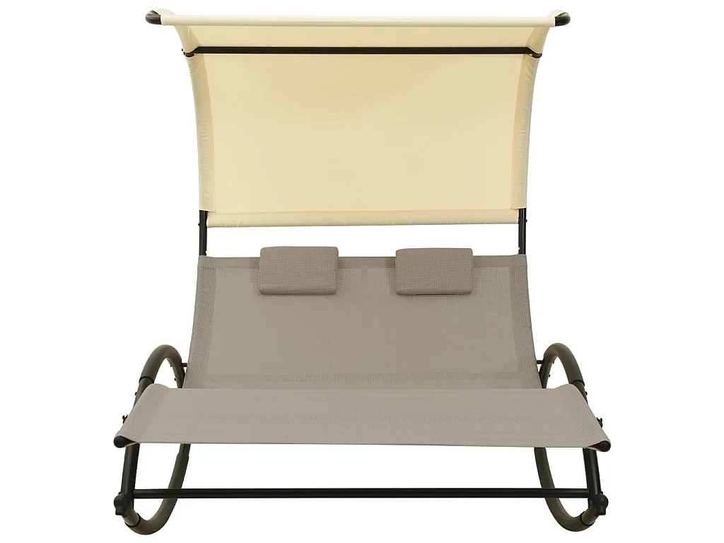 Bain de soleil double avec auvent Textilène Taupe et crème SEF62785