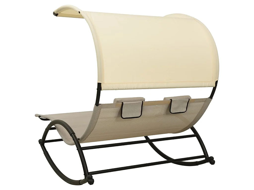 Bain de soleil double avec auvent Textilène Taupe et crème SEF62785