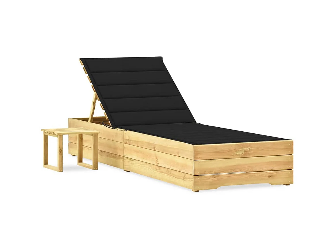 Bain de soleil de jardin avec table et coussin Pin imprégné SEF87670