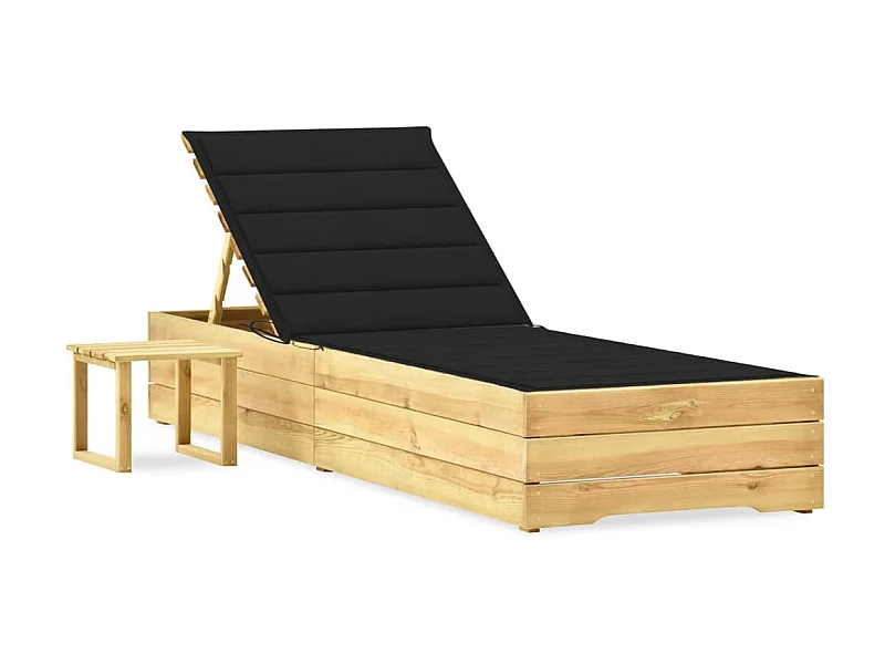 Bain de soleil de jardin avec table et coussin Pin imprégné SEF87670