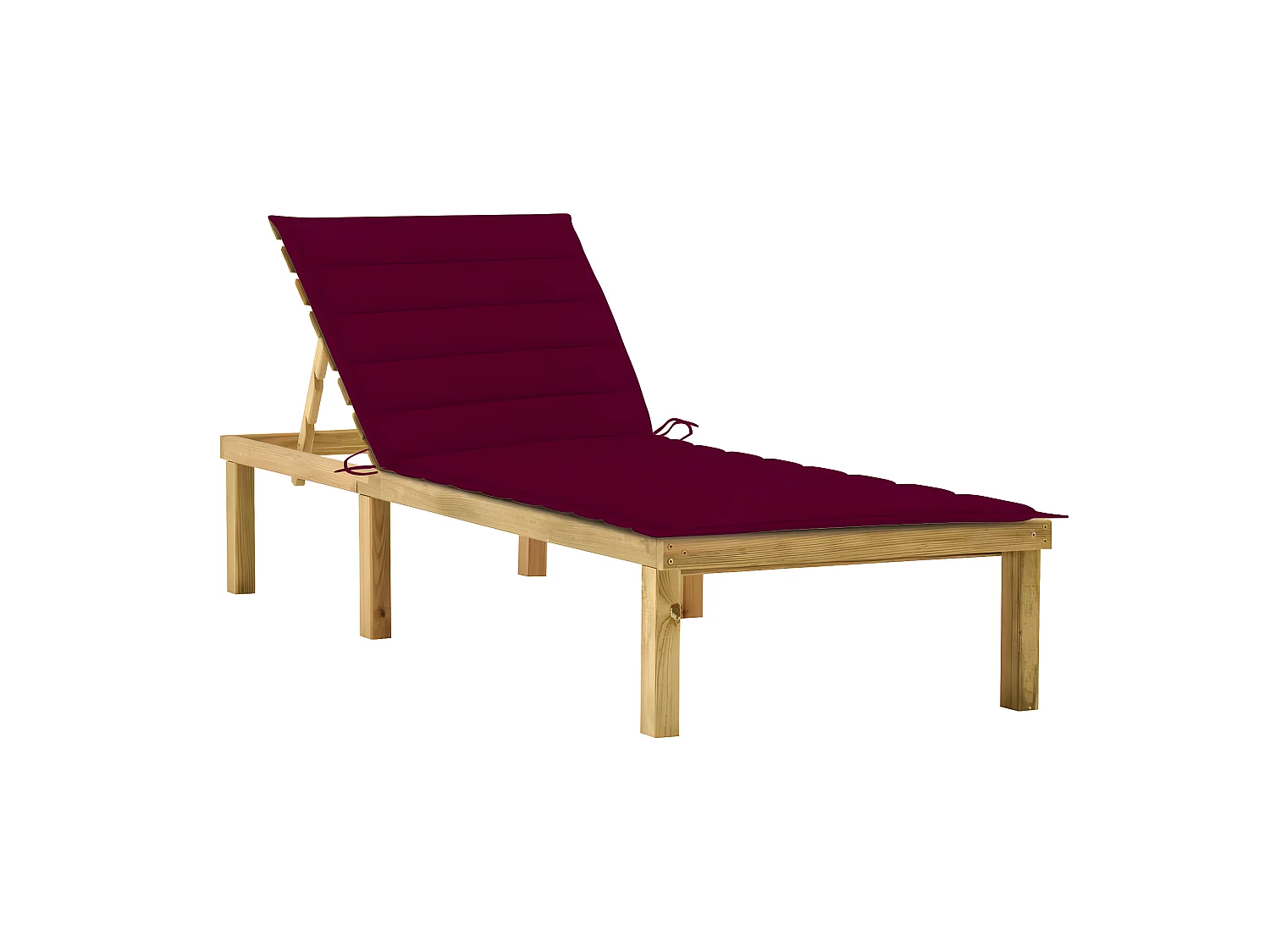 Bain de soleil avec coussin bordeaux Bois de pin imprégné SEF73096