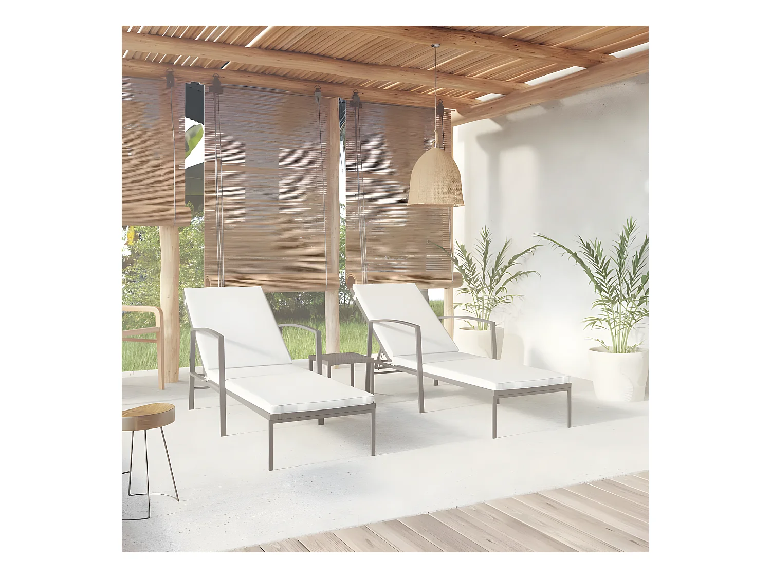 Bains de soleils 2 pcs avec table Résine tressée Noir SEF45813
