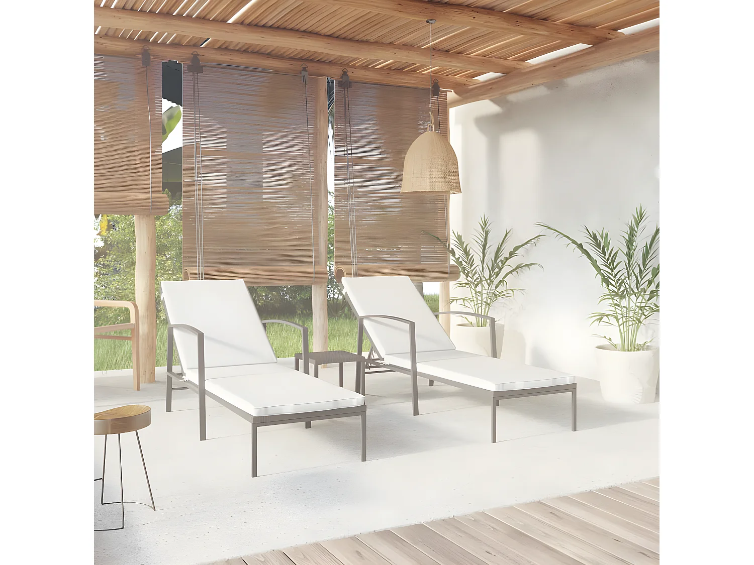 Bains de soleils 2 pcs avec table Résine tressée Noir SEF45813