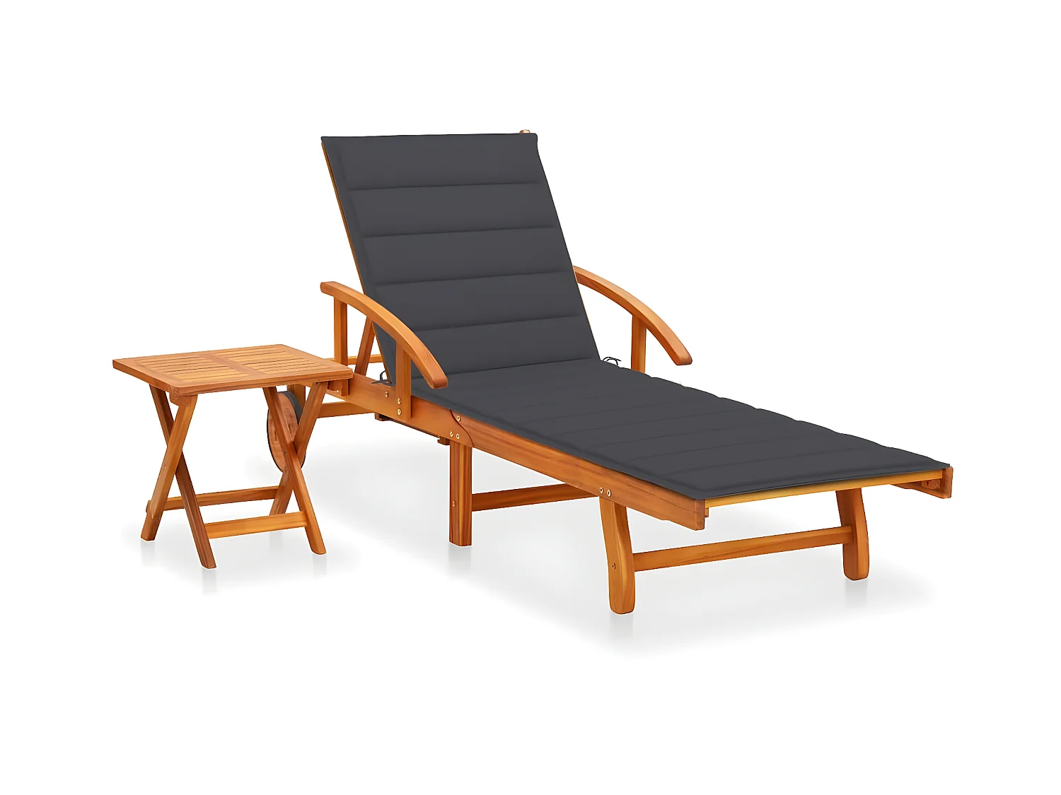 Bain de soleil de jardin avec table et coussin Bois d'acacia SEF49404
