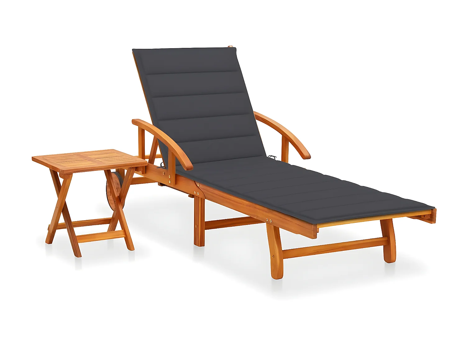 Bain de soleil de jardin avec table et coussin Bois d'acacia SEF49404