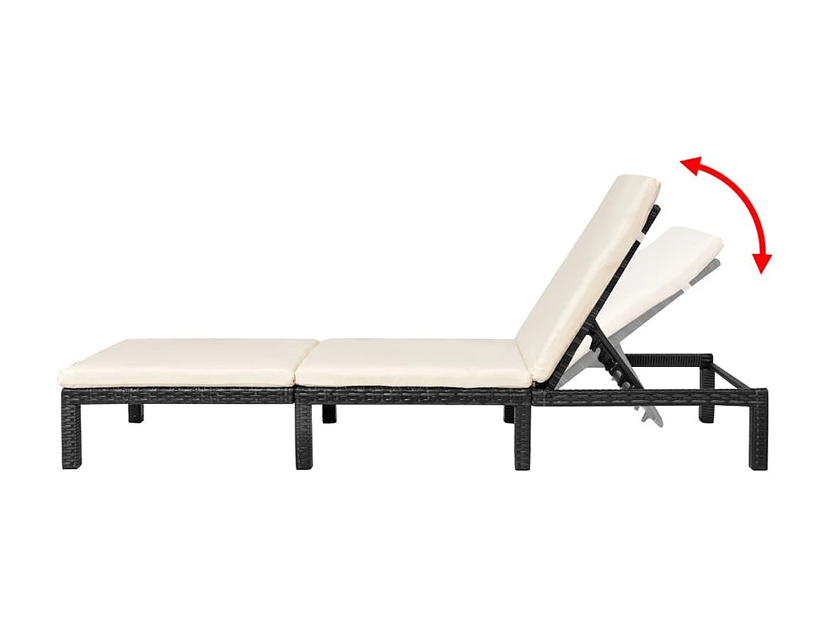 Ligbed met kussen poly rattan zwart NL641644