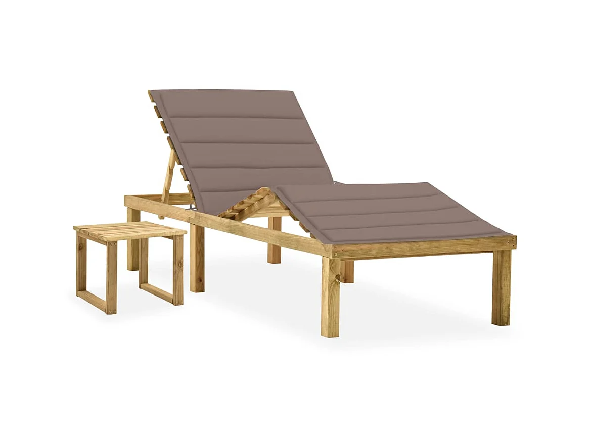 Bain de soleil de jardin avec table et coussin Pin imprégné SEF93598