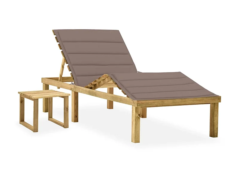 Bain de soleil de jardin avec table et coussin Pin imprégné SEF93598