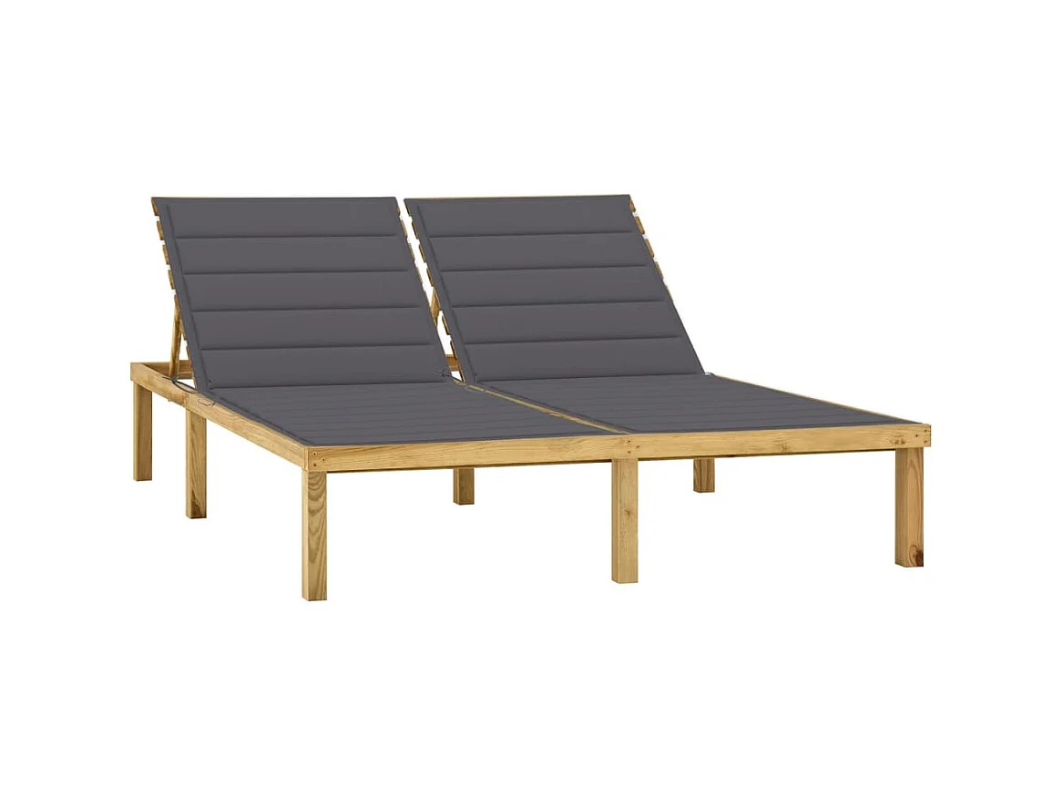 Bain de soleil double avec coussin anthracite Pin imprégné SEF97359