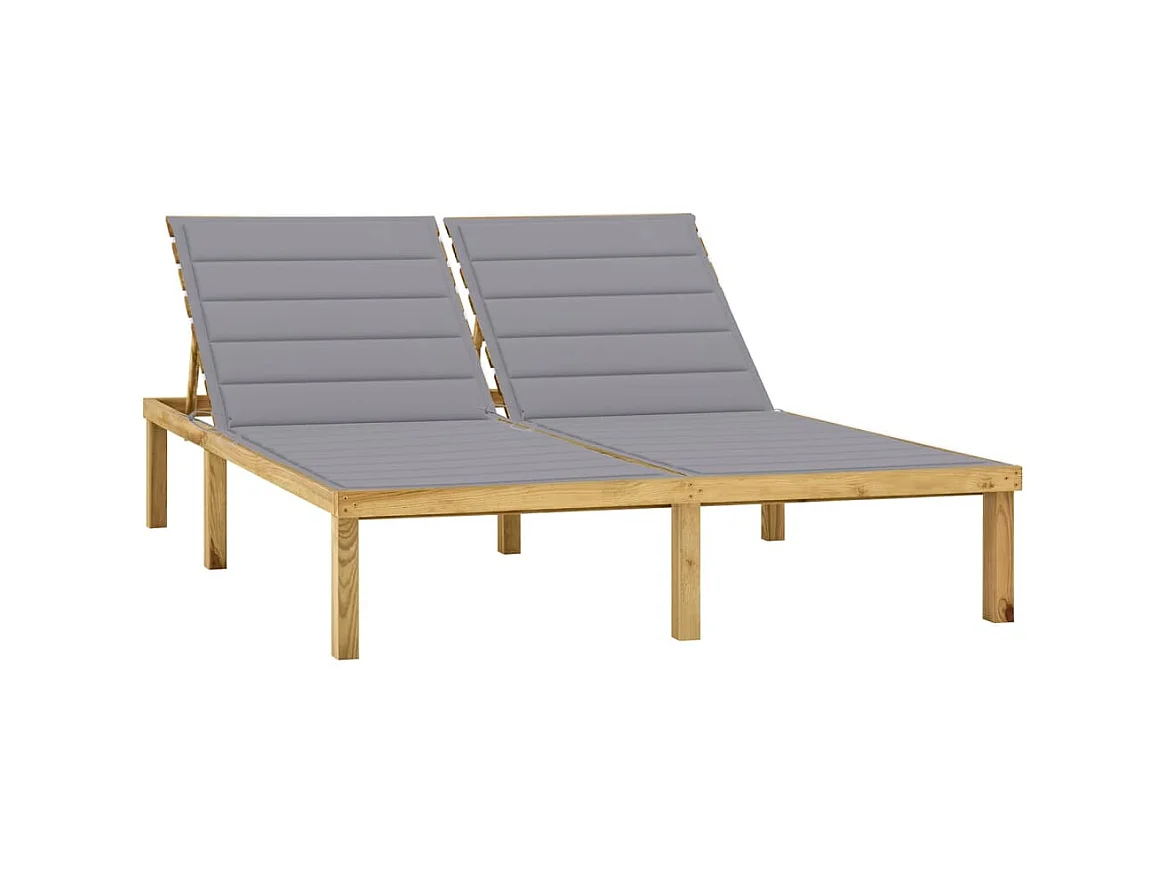 Bain de soleil double et coussin gris Bois de pin imprégné SEF96735