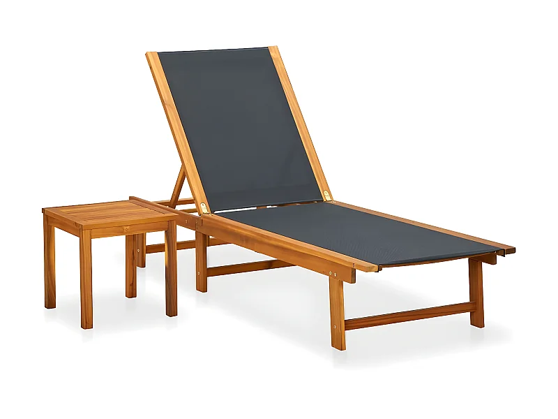 Bain de soleil avec table Bois d'acacia solide et textilène SEF46098
