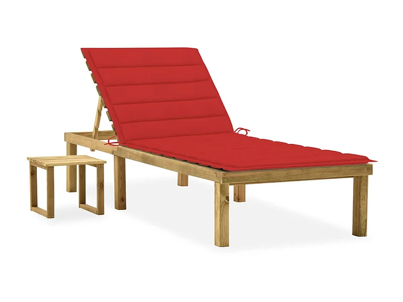 Tumbona de jardín con mesa y cojín de madera de pino impregnada ES34257