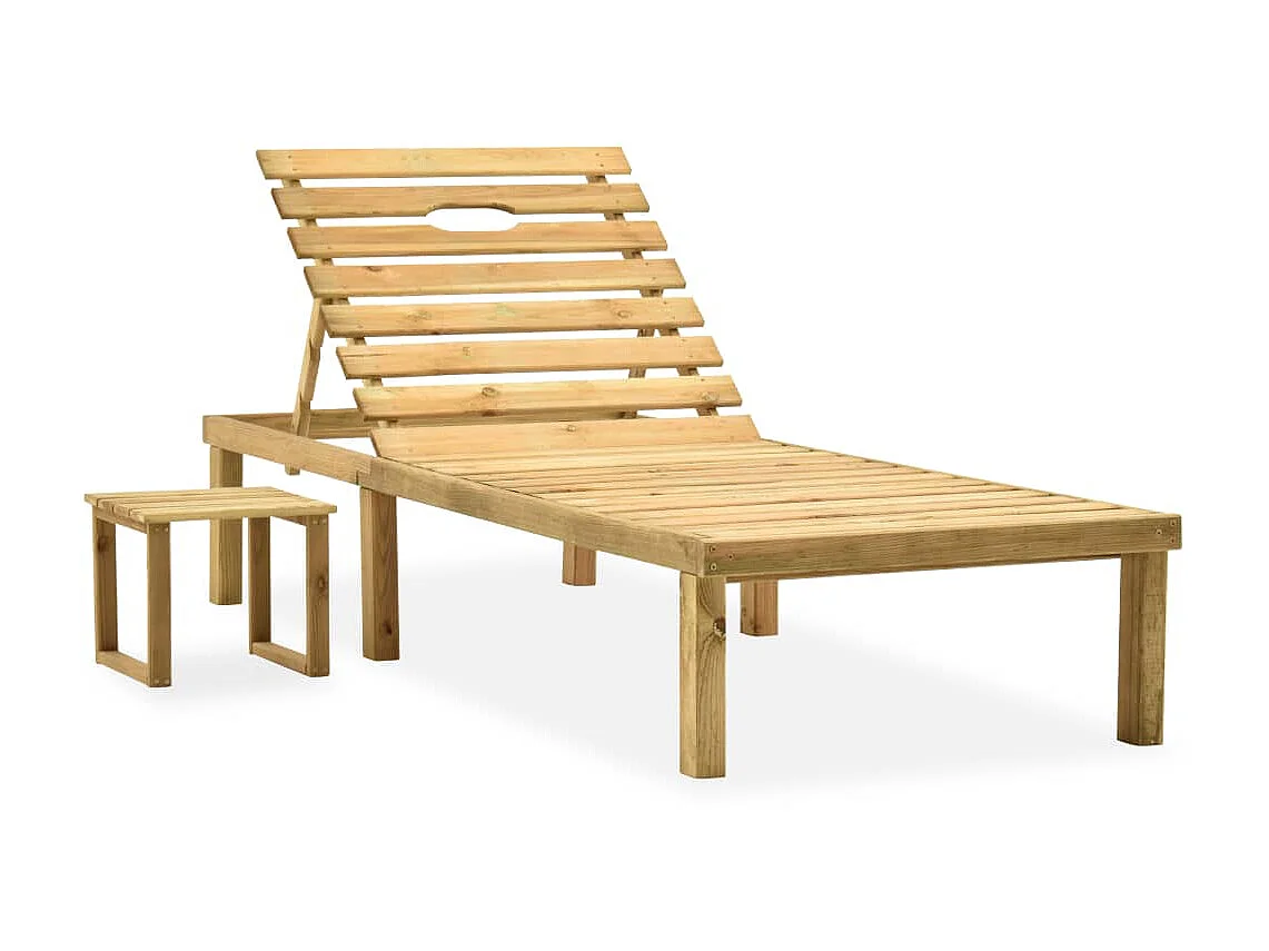 Tumbona de jardín con mesa y cojín de madera de pino impregnada ES34257